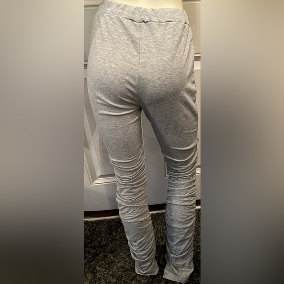 Gray Ruched Track Pants - Picture 3 of 4